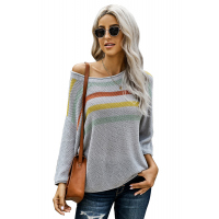 Multicolor Stripes Print Gray Knit Top