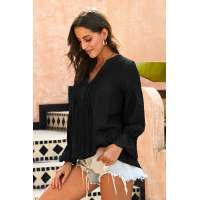 Black Rekindle Eyelet Button Top