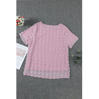 Pink Swiss Dot Texture Short Sleeve Top