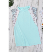 Mint Leopard Cap Sleeve Casual Top