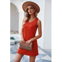 Orange Chest Pocket Tank Mini Dress