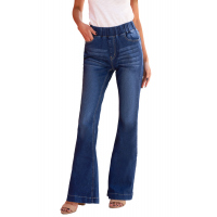 Blue High Rise Elastic Waist Flare Jeans