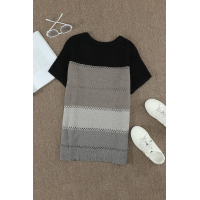 Black Stripe Print Knitted V Neck Top