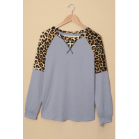 Gray Leopard Stitching Long Sleeve Top