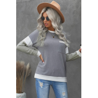 Splicing Sleeve Gray Knit Top