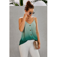 Green Ombre Button Up V Neck Strappy Tank Top