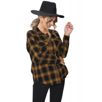 Black Orange Plaid Cotton-blend Button Shirt