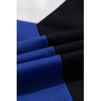 Blue Color Block Splicing O-Neck Blouse