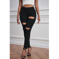 Black Distressed Slits High Waist Jeans