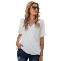 White Short Sleeves Drape Knit Top