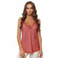 Orange Spaghetti Strap Printed Lace Tank Top