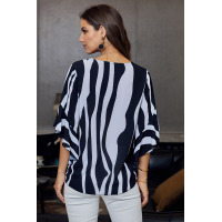 Black Vertical Stripes V Neck 3/4 Sleeve Blouse