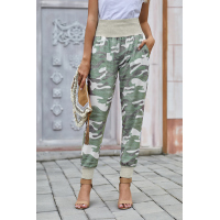 Light Green Camouflage Pocket Casual Pants With Slit