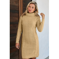 Khaki Hand Knitted High Neck Sweater Dress