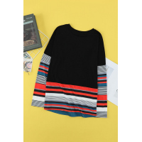 Colorful Striped Splicing Long Sleeve Top