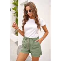 Army Green Cuffed High Waist Shorts