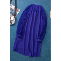 Blue Lace Long Sleeves Shift Above Knee Dress