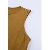 Brown Round Neck Cotton Blend Tank