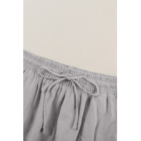 Gray Drawstring Elastic Waist Pockets Long Straight Legs Pants