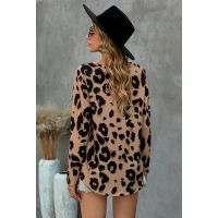 Brown Casual Leopard Print Long Sleeves T-shirt