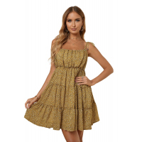 Yellow A-line Layered Ruffled Floral Dress