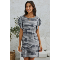 Gray Pile Of Sleeves Camouflage Dress