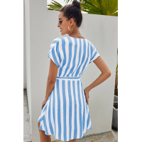 Sky Blue Fashion Stripe Short Sleeve Casual Dress