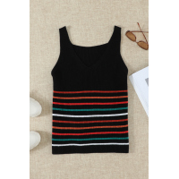 Multicolor Stripes Black Knit Tank Top