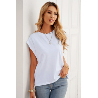 White Cotton Blend Round Neck Tee