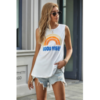 White Good Vibes O-Neck Rainbow Tank