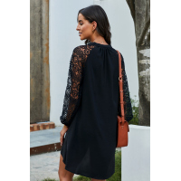 Black Lace Long Sleeves Shift Above Knee Dress