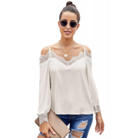 White Lace Cold Shoulder Blouse