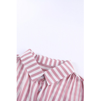 Pink Short Sleeve Buttoned Striped Print Blouse