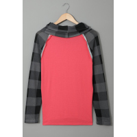 Red Cowl Neck Plaid Splice Casual Long Sleeve Top