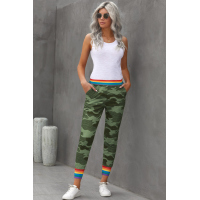 Rainbow Stripe Green Camo Casual Pants