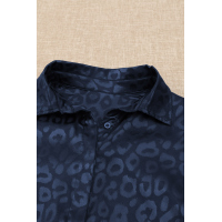 Blue Turn-down Collar Embossed Button Shirt