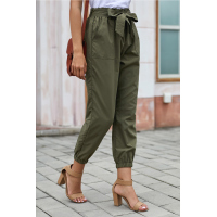 Green Solid Color Frock-style Pants with Belt