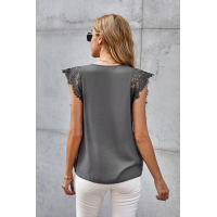 Gray Sleeveless Crochet Lace Blouse