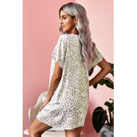 V-Neck Half Sleeve Leopard Casual T Shirt Dress with Pockets