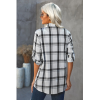 Plaid Curved Hem Pocket Tab-Sleeve Shirt 