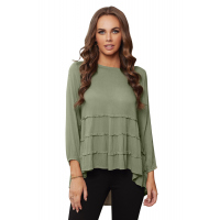 Green High-low Hem Ruffle 3/4 Sleeve Top