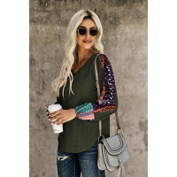 Green Contrast Eyelet Thermal Knit Top