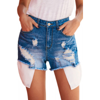 Blue Distressed Pocket Denim Shorts