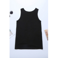 Black Casual Women Tank Top with Multicolor Pocket