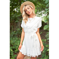 White Tassel Bust Wrap Bottom Dress