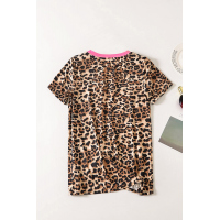 Neon Pink Leopard T-shirt with Pocket