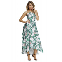 Summer Holiday Green Leaves Print White Maxi Dress