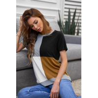 Brown Colorblock T-shirt with Slits