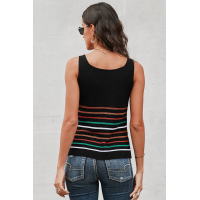 Multicolor Stripes Black Knit Tank Top