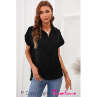 Black Collared Button Short Sleeves Shirt